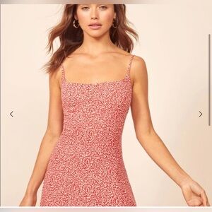 Reformation Yasmin Red and White Mini Dress, Sz 8, Scribble Print